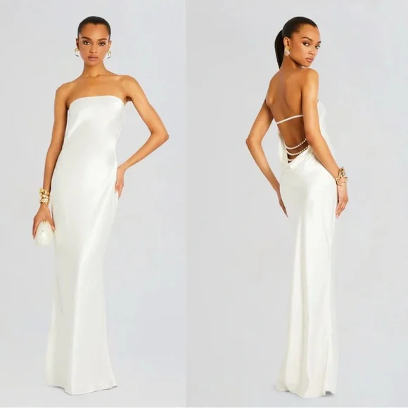 Retrofete Wendi Strapless Maxi Dress Satin Formal Bridal Wedding Party Gala - Picture 1 of 2